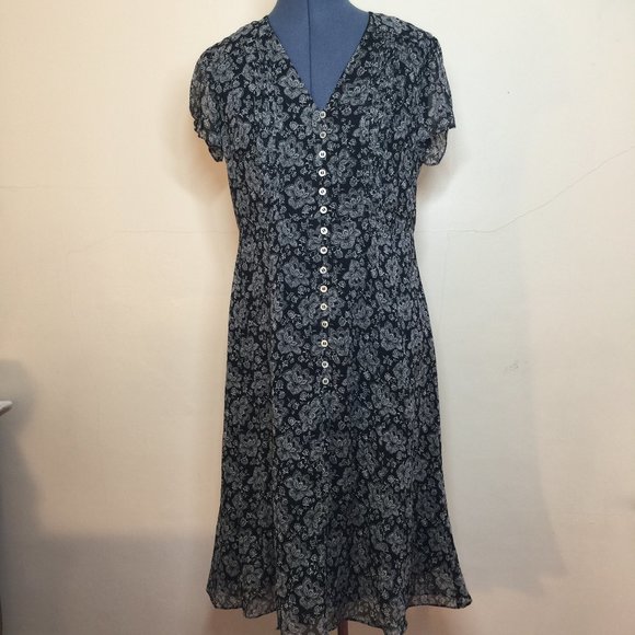 Anne Klein Silk Navy and White Floral Dress Size 8 - Picture 1 of 6
